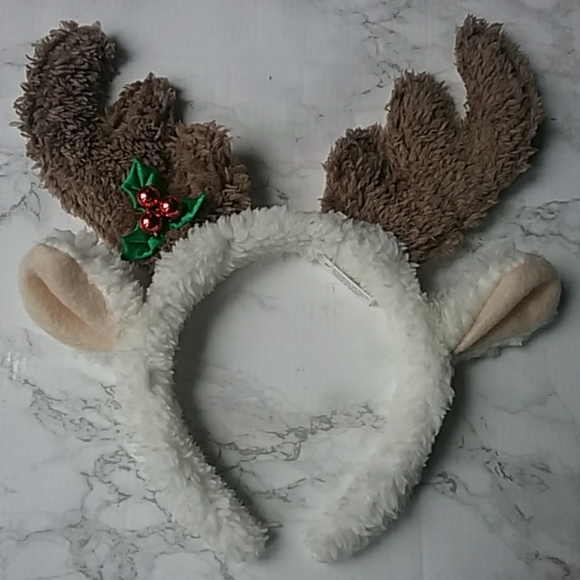Reindeer antler soft plush fuzzy brown head band - Picture 3 of 8
